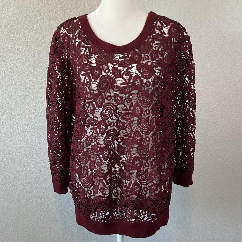 Aritzia Wilfred Floral Lace Shirt Burgundy Size XS